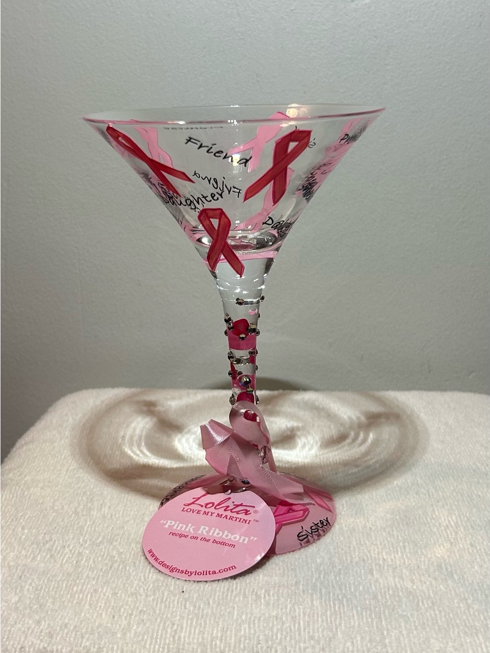 Lolita Pink Ribbon Martini Glass with Pink Accents